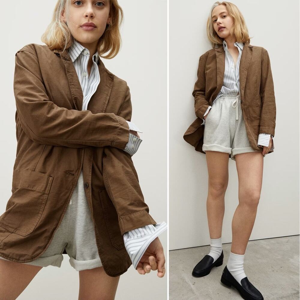 EVERLANE The Fatigue Blazer in Walnut Brown Button Front Organic Cotton XS NEW